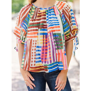 Pinch Colorful Women's Boho Chic/Tribal Abstract Gauze Blouse Size M